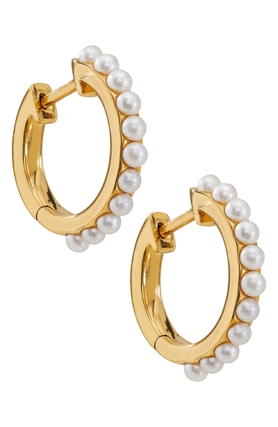 Shop Ajoa Imitation Pearl Huggie Hoop Earrings In Gold