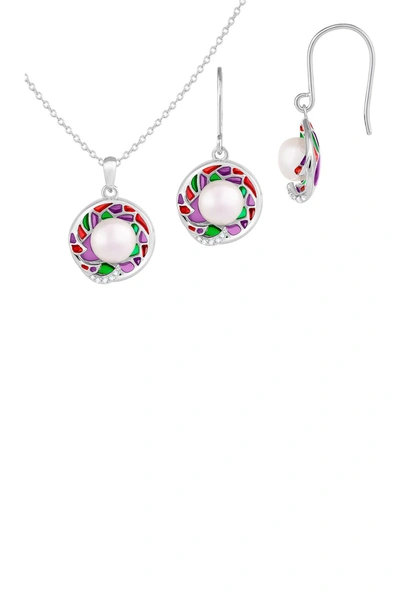 Shop Splendid Pearls 8-8.5mm Mosaic Pearl Necklace & Earrings Set In White