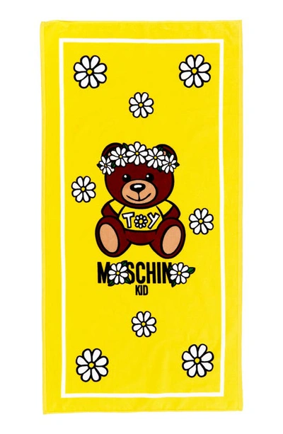 Shop Moschino Kids' Daisy Toy Bear Print Towel In Yellow