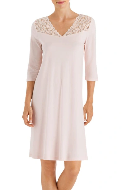 Shop Hanro Moments Lace Trim Nightgown In Crystal Pink