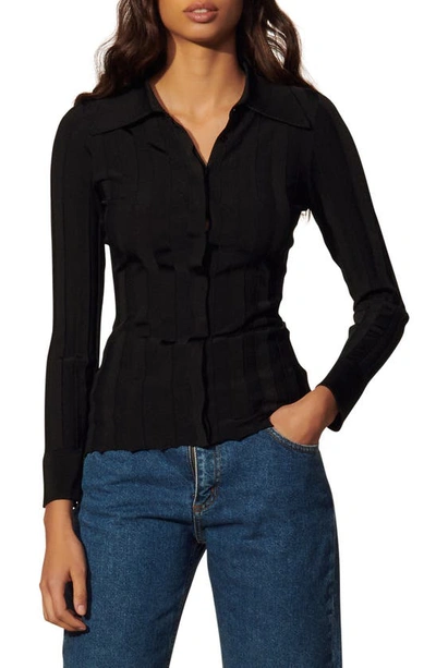 Shop Sandro Ribbed Button-up Sweater In Black