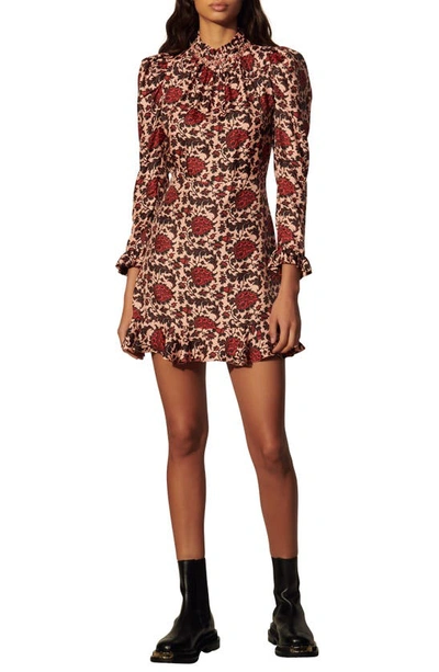 Shop Sandro Long Sleeve Shift Dress In Pink / Red
