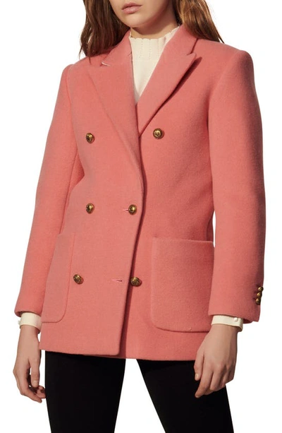 Shop Sandro Double Breasted Wool Blend Coat In Pink