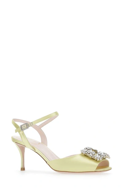 Shop Roger Vivier Flower Strass Buckle Sandal In Yellow