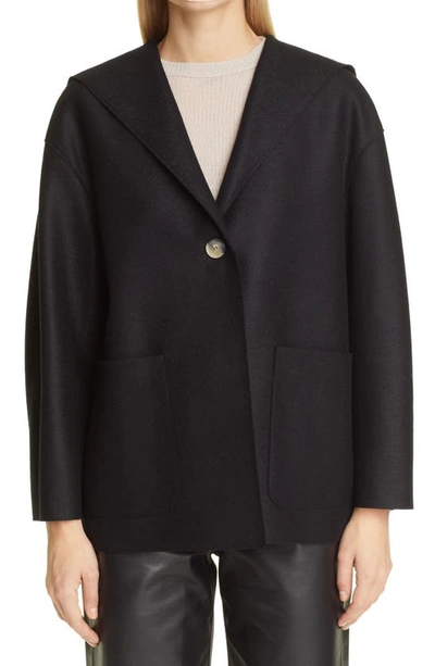 Shop Harris Wharf London Double Face Wool Hooded Jacket In Black