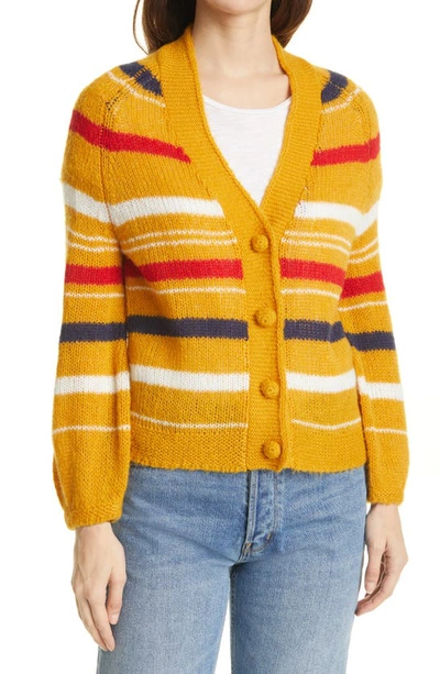 Shop The Great The Sailing Stripe Cardigan In Golden Yellow Stripe