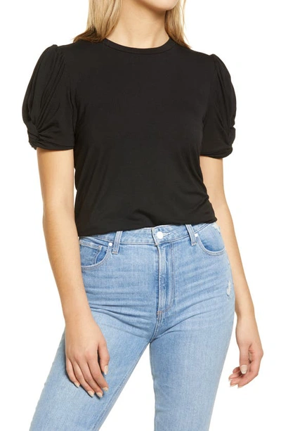 Shop English Factory Twisted Sleeve Stretch Knit Top In Black