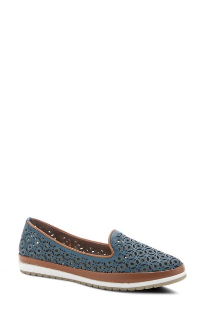 Shop Spring Step Tulisa Perforated Leather Flat In Blue Leather