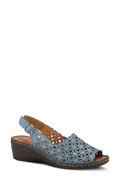 Shop Spring Step Belizana Wedge Sandal In Blue Leather