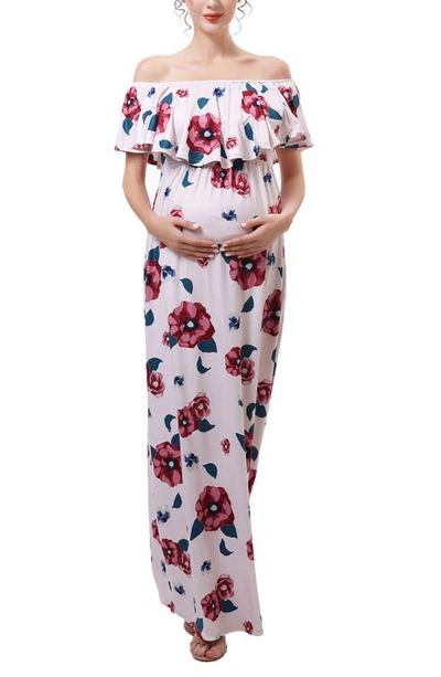 Shop Kimi And Kai Lydia Off The Shoulder Maternity/nursing Maxi Dress In Pink