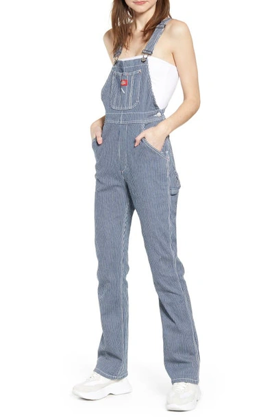 Shop Dickies Hickory Stripe Overalls In Navy White