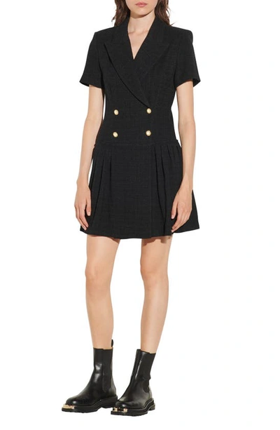 Shop Sandro Double Breasted Fit & Flare Knit Minidress In Black