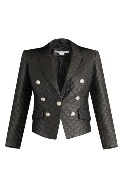 Shop Veronica Beard Cooke Quilted Lambskin Leather Dickey Jacket In Black