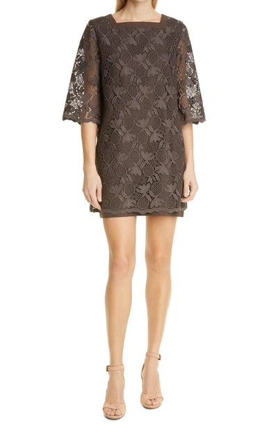 Shop See By Chloé Pineapple Lace Shift Minidress In Enigmatic Brown