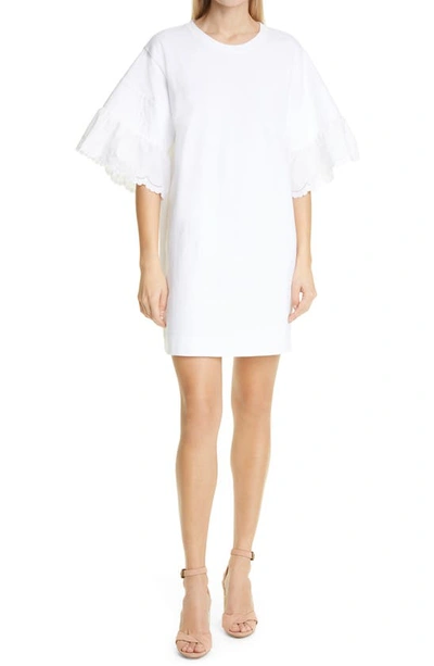 Shop See By Chloé Lace Sleeve Minidress In White Powder