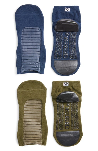 Shop Arebesk Moto Assorted 2-pack No-slip Socks In Army Green / Navy