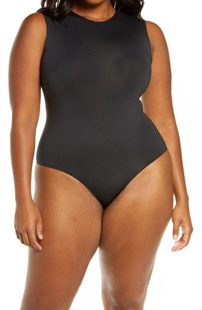 Shop Skims Essential Crewneck Sleeveless Bodysuit In Onyx