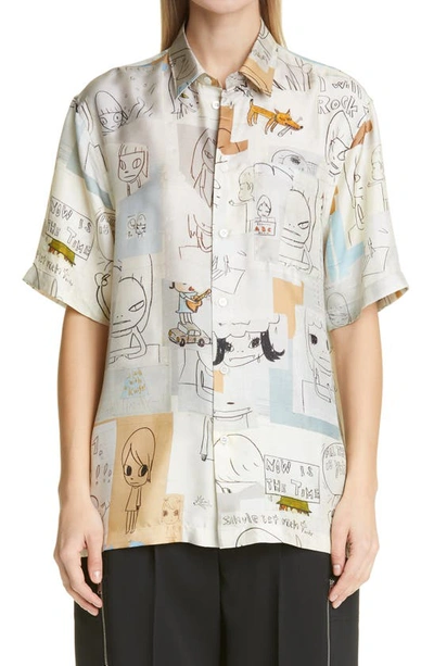 Shop Stella Mccartney X Yoshitomo Nara Ricky Print Silk Button-up Shirt In Multicolor