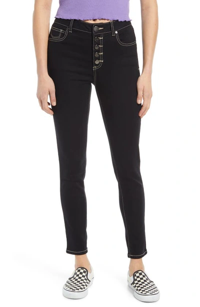 Shop 1822 Denim High Waist Exposed Button Fly Skinny Jeans In Black