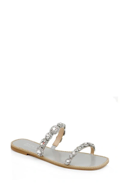Shop Badgley Mischka Reed Embellished Slide Sandal In Silver Glitter Textile