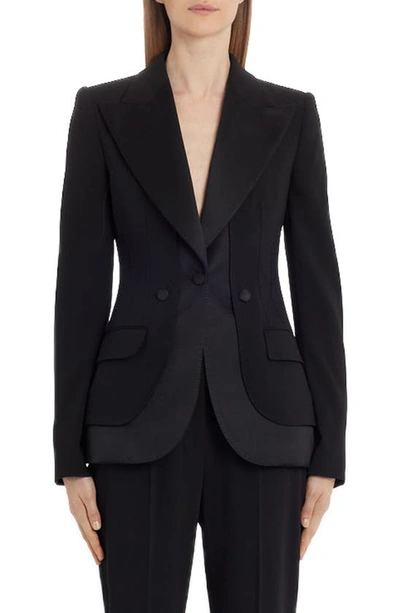 Shop Dolce & Gabbana Satin Detail Tuxedo Blazer In Black