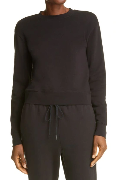 Shop Vince Essential Shrunken Crewneck Cotton Sweatshirt In Black