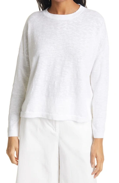 Shop Eileen Fisher Organic Linen & Cotton Crewneck Box Sweater In White