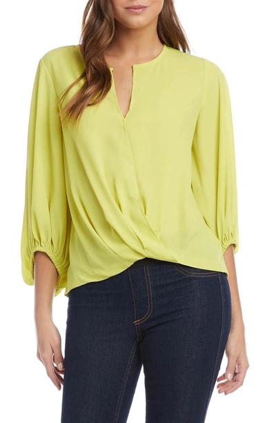 Shop Karen Kane Crossover Split Neck Crepe Blouse In Lime