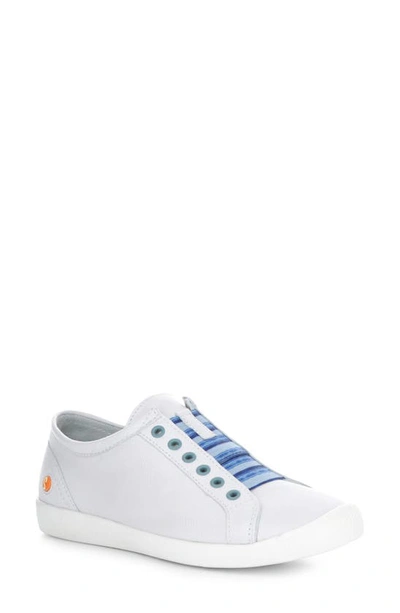 Shop Softinos By Fly London Irit Low Top Sneaker In White/ Blue Smooth Leather