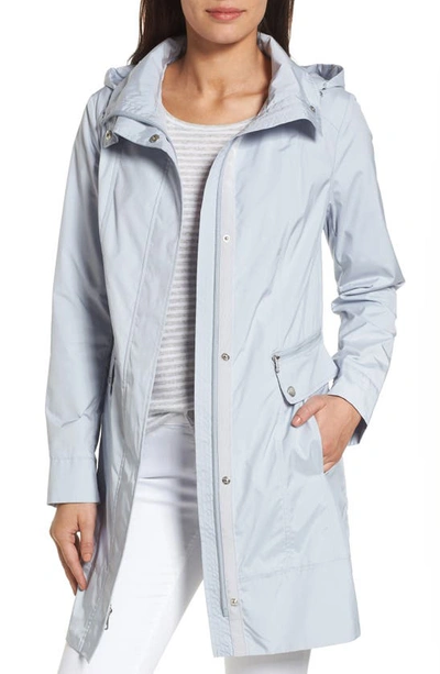 Shop Cole Haan Signature Back Bow Packable Hooded Raincoat In Mist