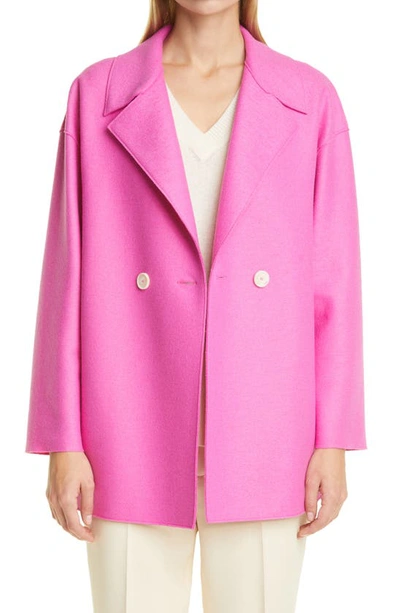 Shop Harris Wharf London Double Breasted Pressed Wool Jacket In Hot Magenta 527