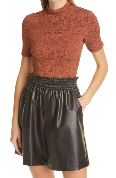 Shop A.l.c Dana Smocked Mock Neck Top In Deep Amber