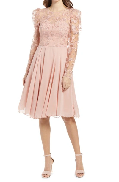 Chi Chi London Dorothee Long Sleeve Embroidered Fit Flare Midi