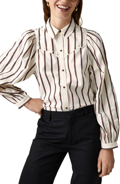 Shop Scotch & Soda Stripe Balloon Sleeve Cotton Button-up Shirt In Combo A