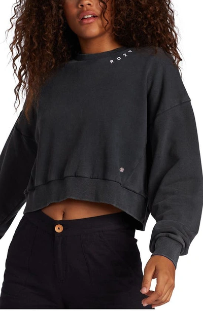 Shop Roxy Over The Moon Crop Sweatshirt In Anthracite