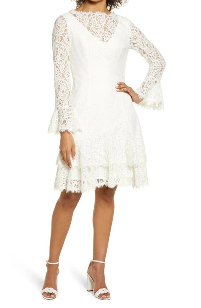 Shop Shani Long Sleeve Tiered Lace Dress In White