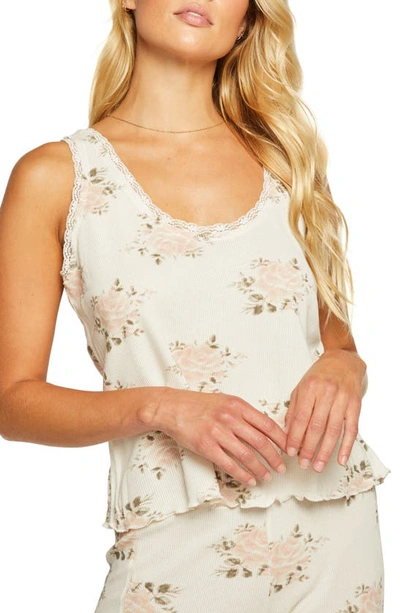 Shop Chaser Heritage Lace Trim Waffle Knit Tank In Vintage Wallpaper
