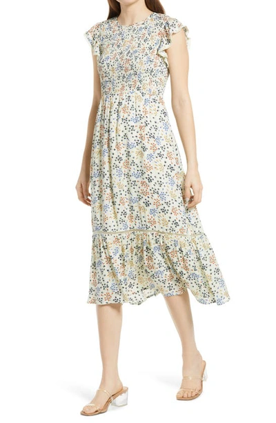 Shop Lost + Wander Blossom & Bloom Floral Smocked Dress In Cream Multi