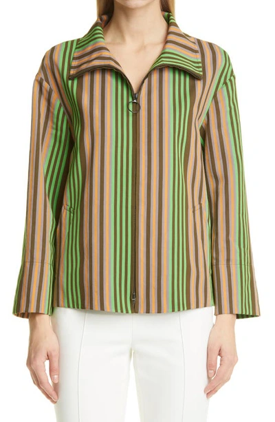 Shop Akris Punto Patchwork Parasol Stripe Jacket In Green-teak-burnt Orange
