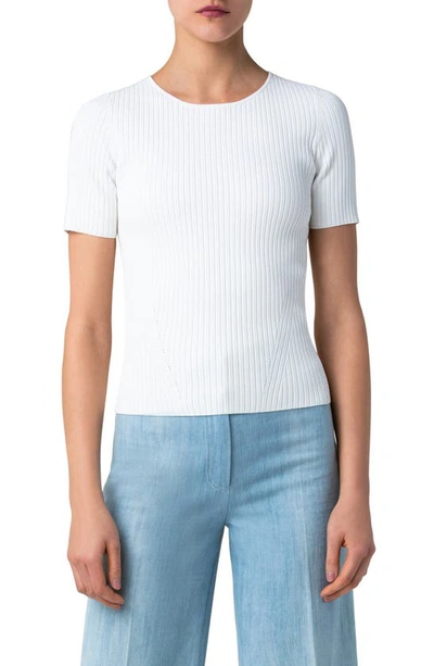 Shop Akris Punto Short Sleeve Rib Sweater In White