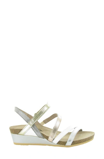 Shop Naot Hero Strappy Wedge Sandal In Silver/ White/ Rose Gold/ Gold