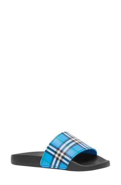 Shop Burberry Furley Slide Sandal In Blue Azure