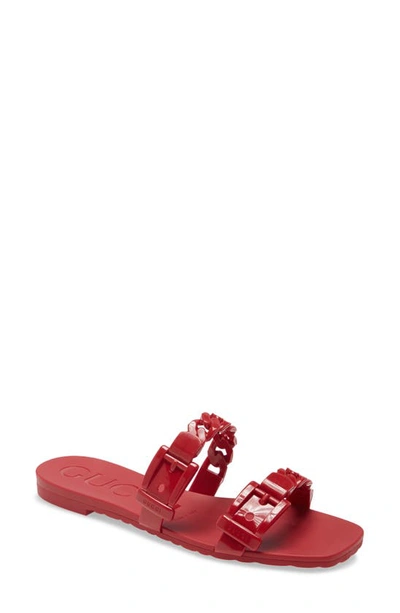 Shop Gucci Teena Slide Sandal In Hibiscus Red