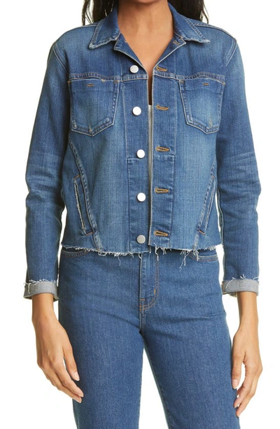 Shop L Agence Janelle Raw Cut Slim Denim Jacket In Authentique