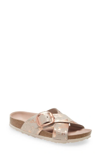 Shop Birkenstock Siena Big Buckle Slide Sandal In Metallic Rose Copper