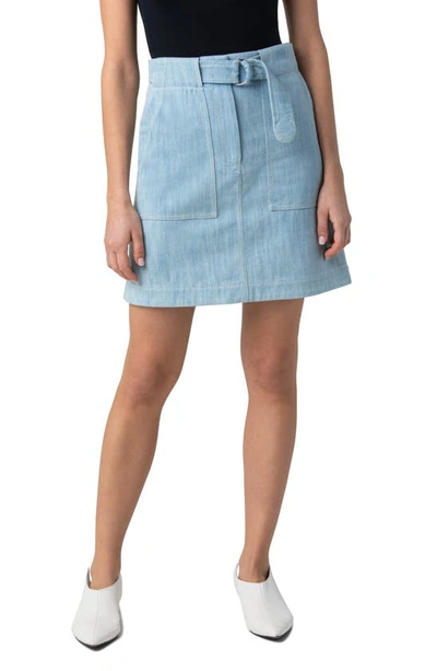 Shop Akris Punto A-line Denim Skirt In Sun Bleached Denim