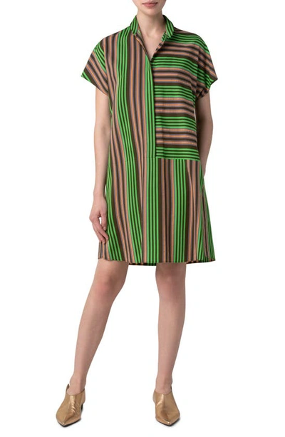Shop Akris Punto Patchwork Parasol Stripe Shirtdress In Teak-green-burnt Orange