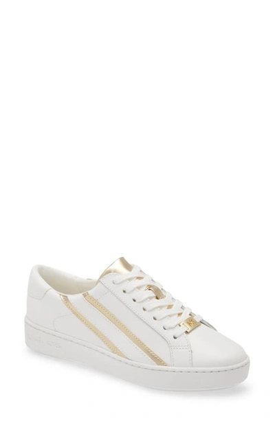 Shop Michael Michael Kors Slade Sneaker In Optic White/ Gold Leather