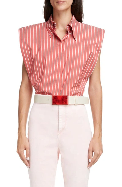 Shop Isabel Marant Enza Stripe Sleeveless Silk Shirt In Red