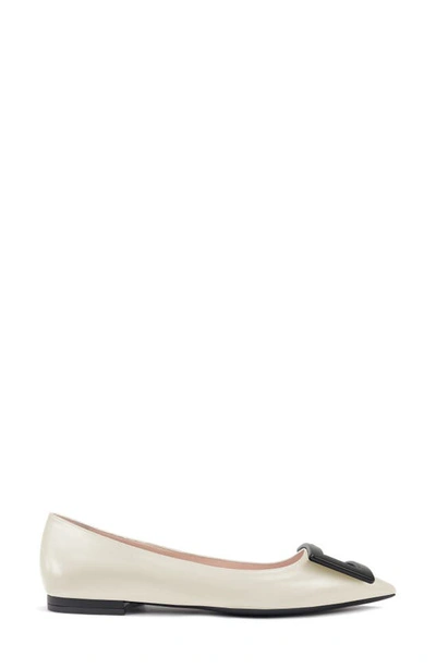 Shop Roger Vivier Gommettine Buckle Pointed Toe Flat In White